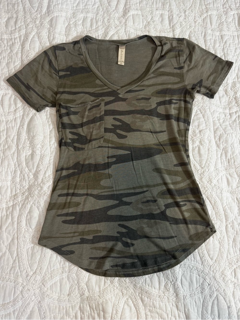 Altar'd State Olive Camo V-Neck Pocket Tee